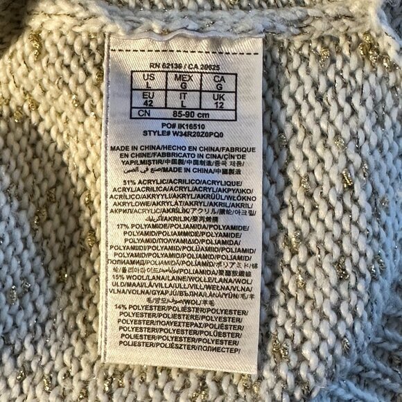 Women's L Guess Embellished Sweater White Metallic Gold Thread Crew Neck - Picture 7 of 10